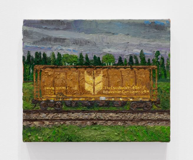 PATRICK DUNFORD | Ex-Canadian Wheat Board Hopper at Rennie Siding | 2024 | 10 x 12 in. | oil on canvas | SOLD